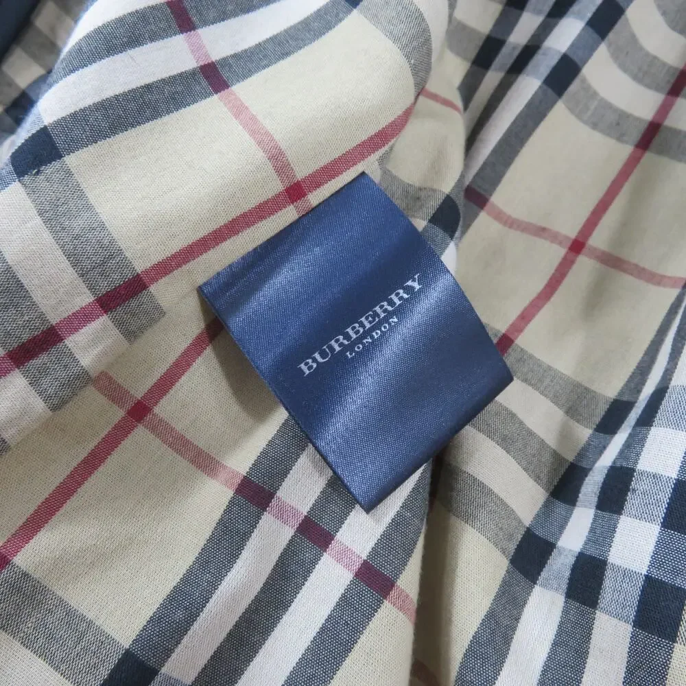 Burberry London Long Trench Coat Jacket Black Nova Check Plaid Lining Mens 44R